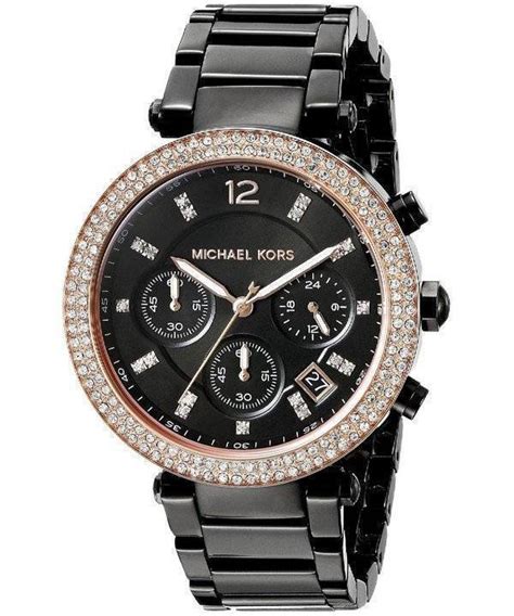 montre michael kors noir et dore|Michael Kors black watches women.